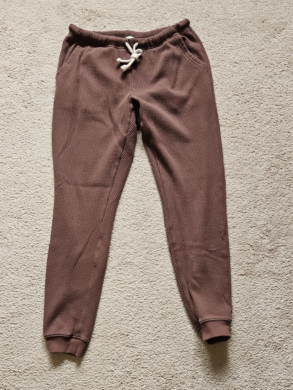 aerie Women's Chocolate Brown Waffle Joggers with Cream Drawstring